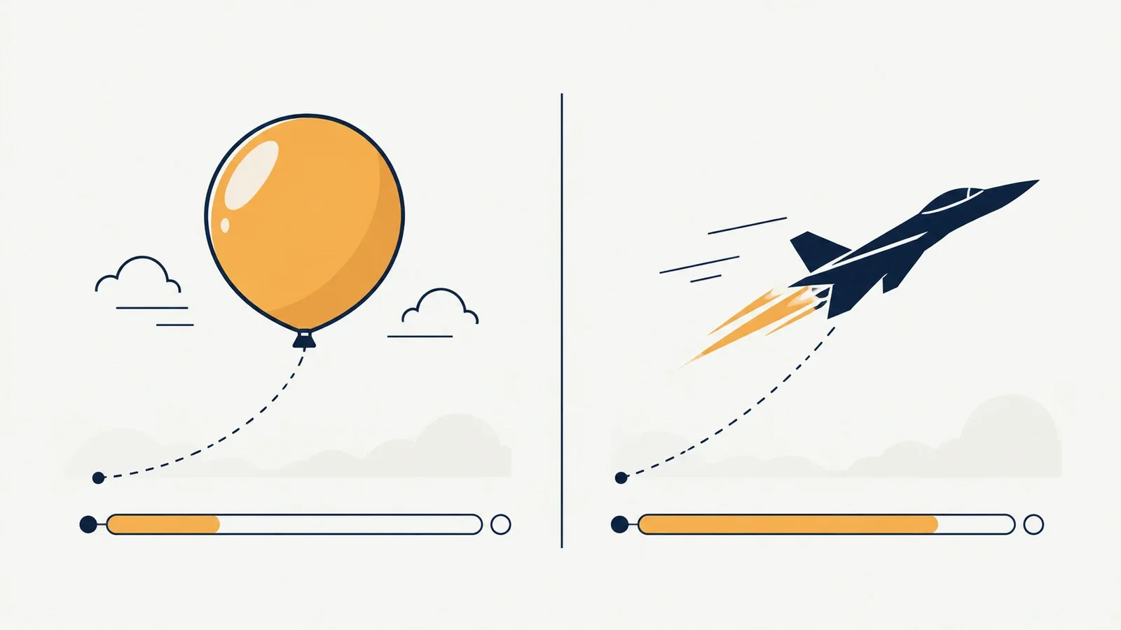 Side by side comparison panel of Balloon and JetX round lengths
