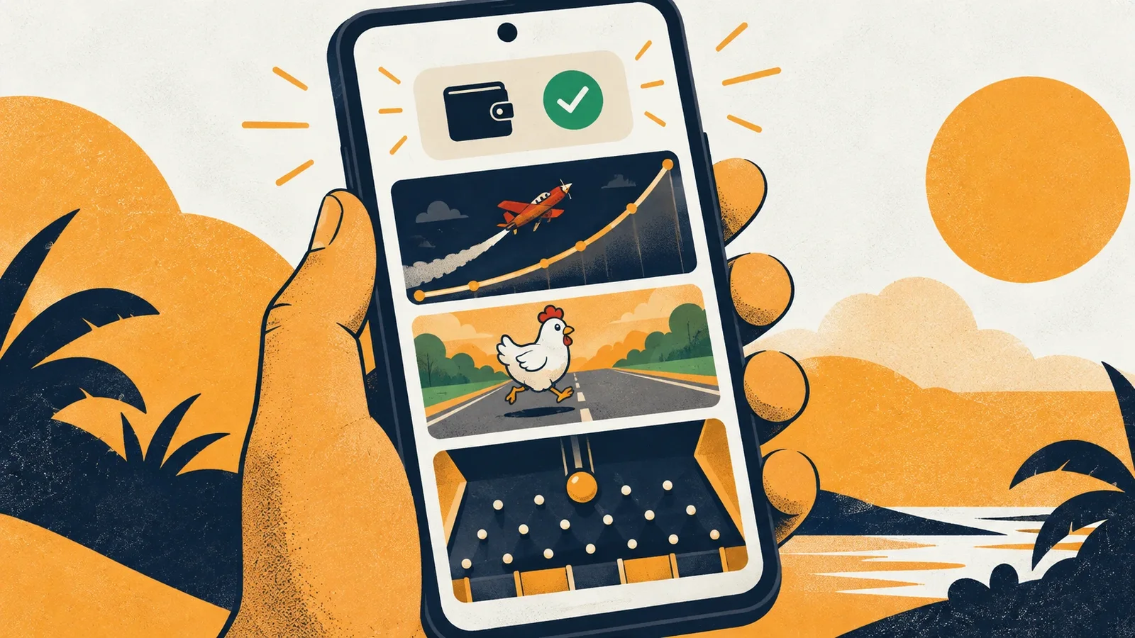 Aviator, Chicken Road and Plinko tiles on a phone screen with a JazzCash deposit notification